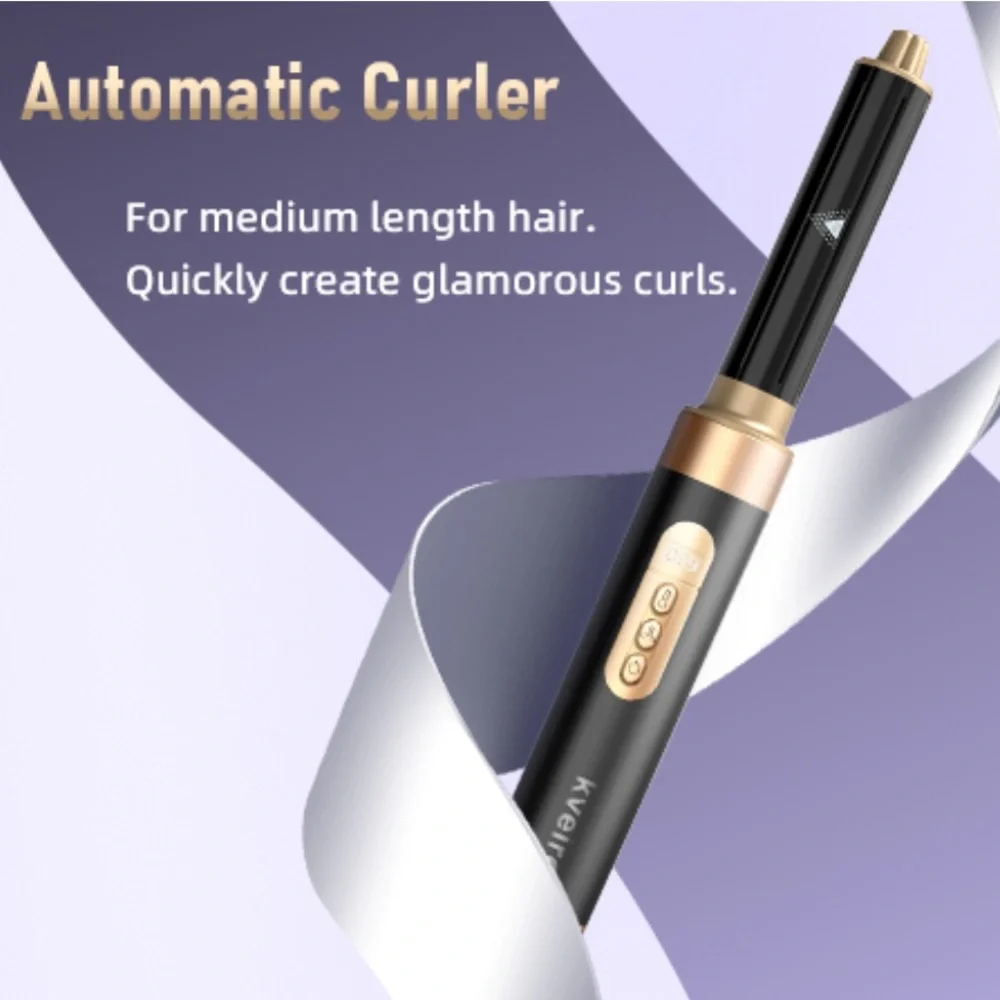 NEW! 6 in 1 Hot Air Brush & Hair Dryer with Auto Wrap Curlers Black Gold